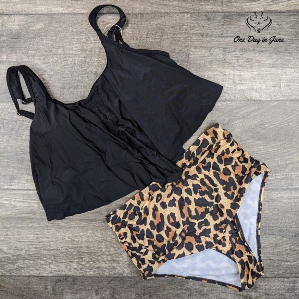 SouqFone Ruffled Flounce Top with High Waist Bikini Size L